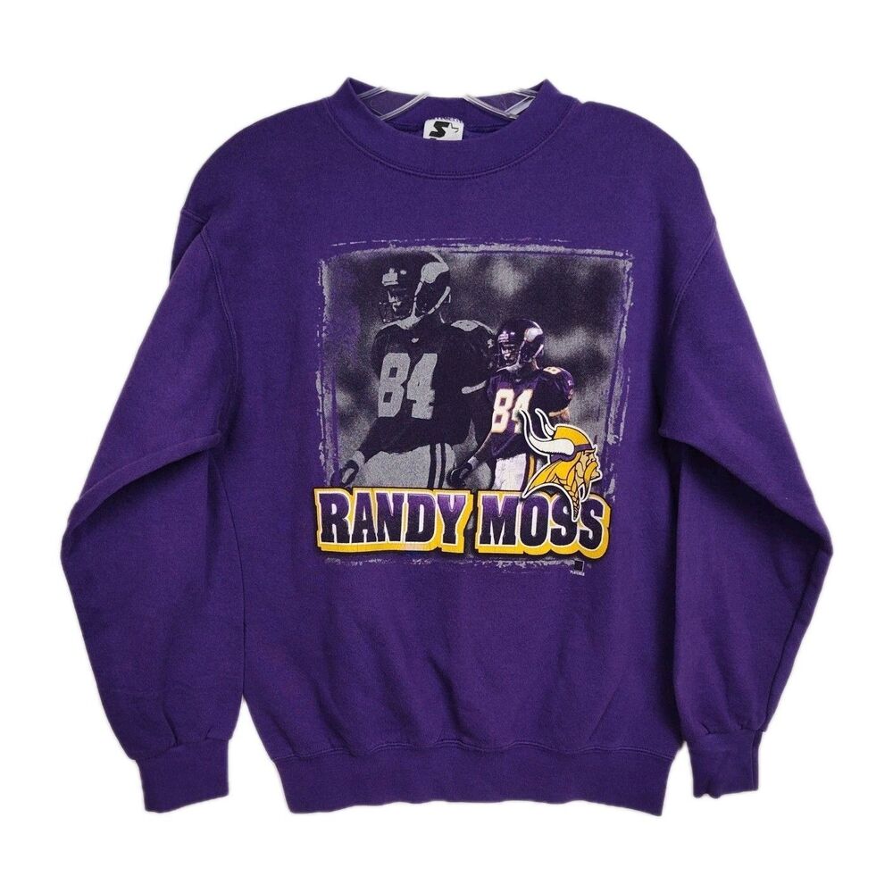 VTG Starter MN‎ Vikings Randy Moss Sweatshirt Boy's L 14-16 Purple Graphic Print